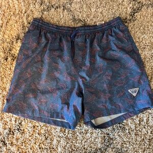 Columbia Navy Swim Shorts with Coral Fish Pattern